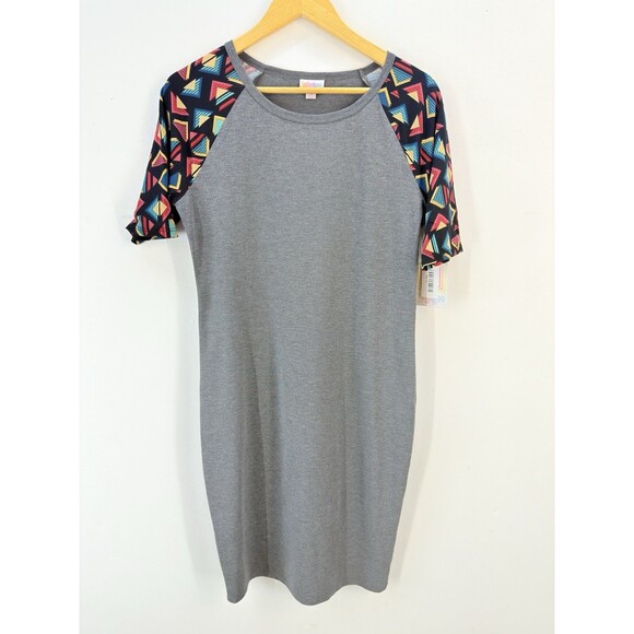 LuLaRoe Julia Dress Bodycon M Gray Blue Stretch Knee Length Comfy Soft - Picture 13 of 14